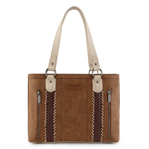 Wrangler Distressed Tote Bag for Women Western Purse Multi Pockets Handbags and Shoulder Bag, Brown
