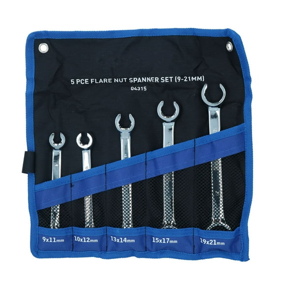 Metric Flare Nut Brake Gas Fuel Pipe Spanner Wrench 9mm – 21mm 5pc Set