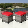 thumbnail image 2 of Costway 2PCS Patio Rattan Cushioned Ottoman Seat  Foot Rest Table Red, 2 of 10