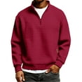 thumbnail image 2 of Men's Quarter Zip Pullover Quilted Sweater Long Sleeve Mock Neck with Pocket,Wine M, 2 of 5