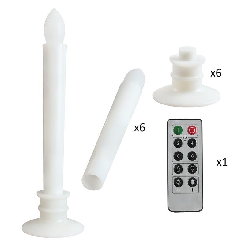 6Pcs Flameless Electric Taper Candles with Remote Control Timer, Flickering 3D Wick Effect Battery Operated LED Candlesticks for Christmas Windowsill Decor