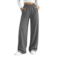 thumbnail image 2 of Kinrui Straight Leg Sweatpants for Petite Women Baggy Lounge Elastic Waist Pants Comfy Cute Fall Trousers Dark Gray S, 2 of 7