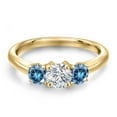 thumbnail image 3 of Gem Stone King 10K Yellow Gold Lab Grown Diamond and Persian Blue Moissanite Engagement Ring for Women | 0.96 Cttw | Round 5MM | Gemstone April Birthstone | Size 6, 3 of 6