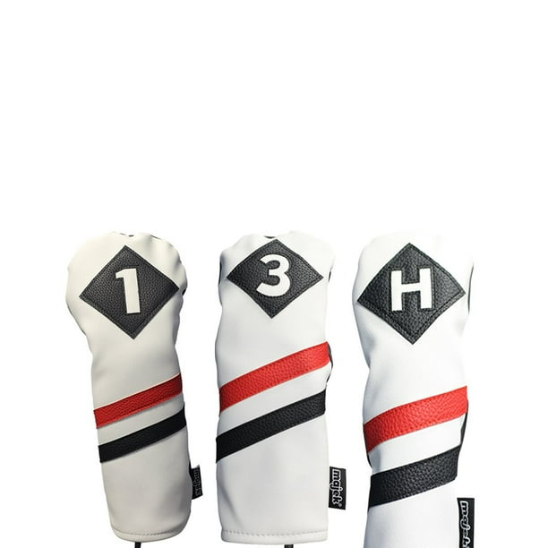 Majek Retro Golf Headcovers White Red and Black Vintage Leather Style 1