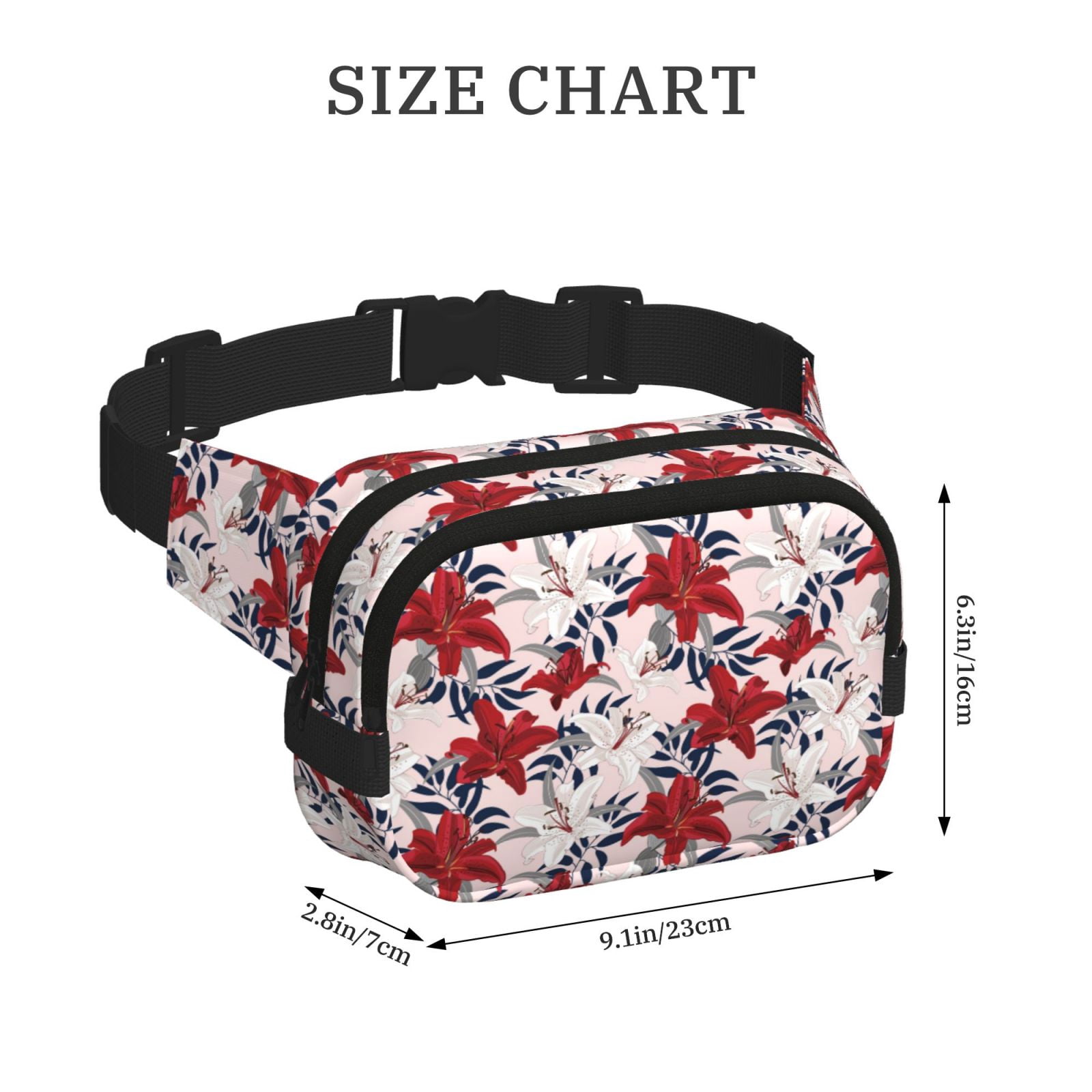 Picia Lilies Flowers Print Square Double-Layer Waist Bag Mini Adjustable Waist Belt Bag Exercise Running Travel Hiking