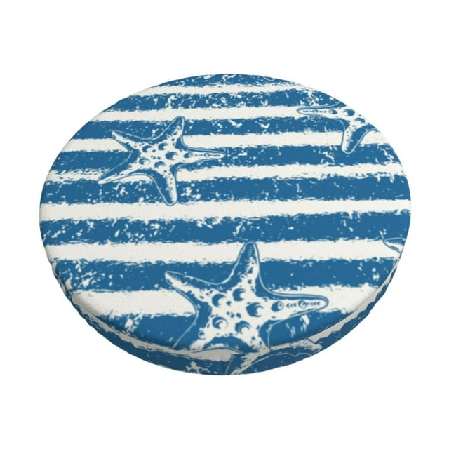 Cauagu Housses de Tabouret Rondes Imprimé Rayé Océan, Coussin de Siège pour Tabouret de Bar Rond Housse de Siège pour Chaise de Bar Ronde s'Adapte pour Coussin de Tabouret de Bar 12/13/14 Po-13 Pouces