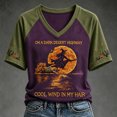 thumbnail image 3 of Women's Halloween Witch Moon Graphic T Shirt V Neck Short Sleeve Color Block Raglan Casual Fall Printed Tee Top, 3 of 5
