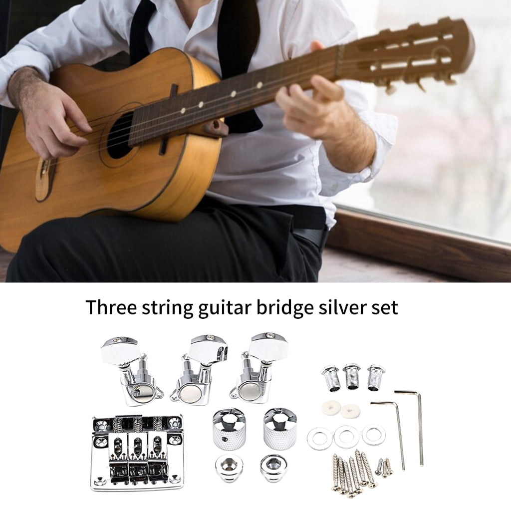 3 String Electric Guitar Bridge Upgrade With Tuning Pegs Control Knobs And Locking Screw Assembly