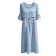 thumbnail image 5 of Dvprdro Womens Summer Cotton Linen Crewneck Half Sleeve Ruffle Hem Lace Detail Loose A Line Maxi Dress Casual, 5 of 6