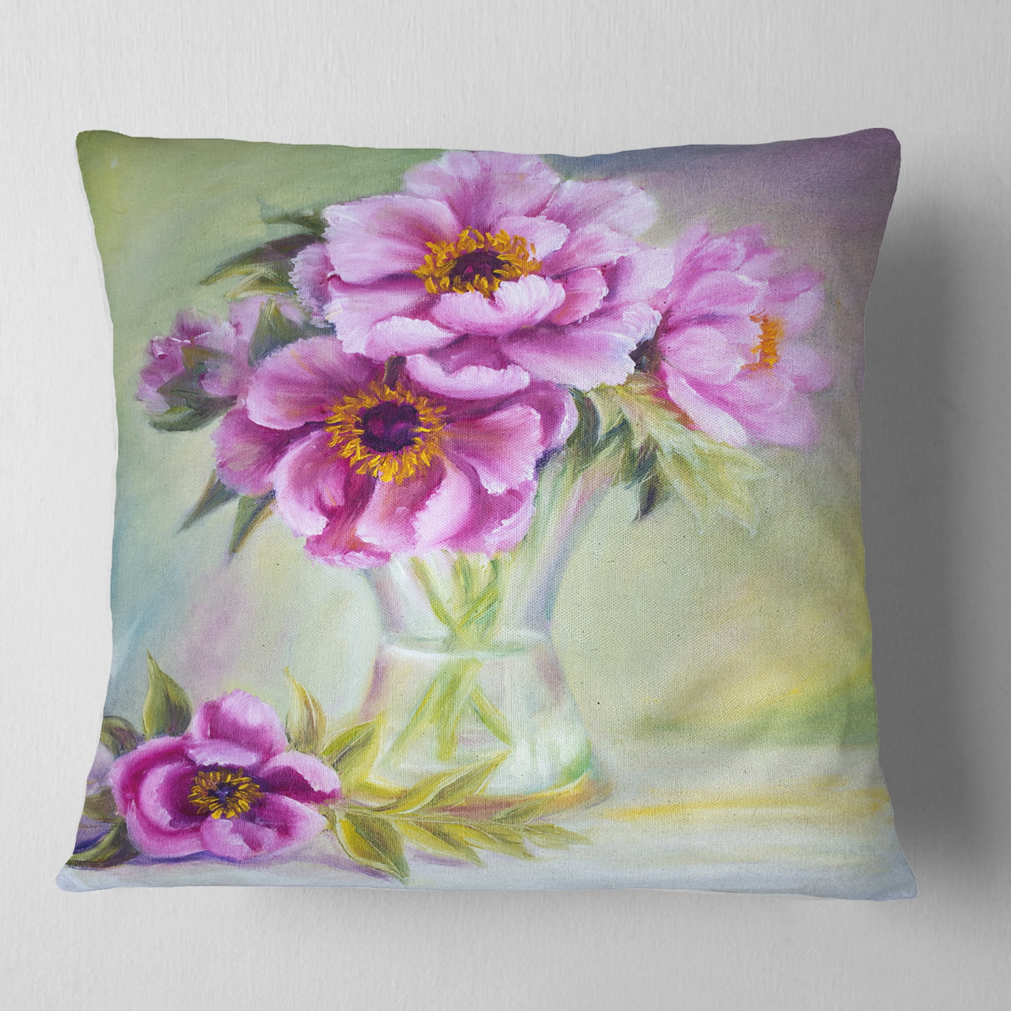 Designart Purple Peonies in Vase - Floral Throw Pillow - 18x18