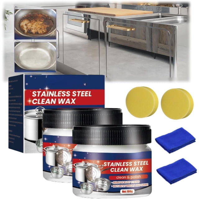 Circularite Cera Limpia de Acero Inoxidable, Pasta Limpiadora Mágica de Nanotecnología para Acero Inoxidable, Cera Limpia de Acero Inoxidable, Limpieza de Utensilios de Cocina y Ollas (2 Piezas)