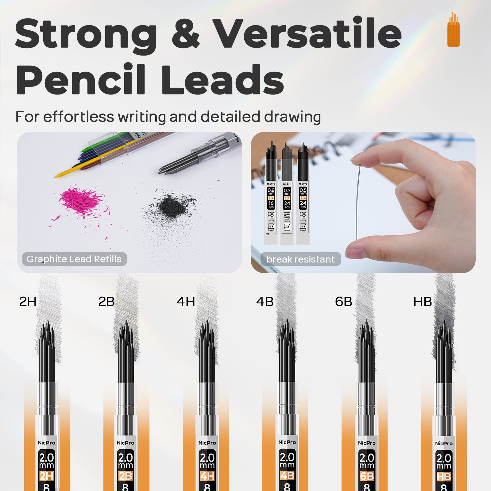 Nicpro 35PCS Art Mechanical Pencil Set, 3 PCS Metal Drafting Pencil 0.5 mm & 0.7 mm & 0.9 mm & 3 PCS 2mm Lead Holder (6B 4B 2B HB 2H 4H Colors) For Sketching Drawing With 20 Tube Lead Refills Case