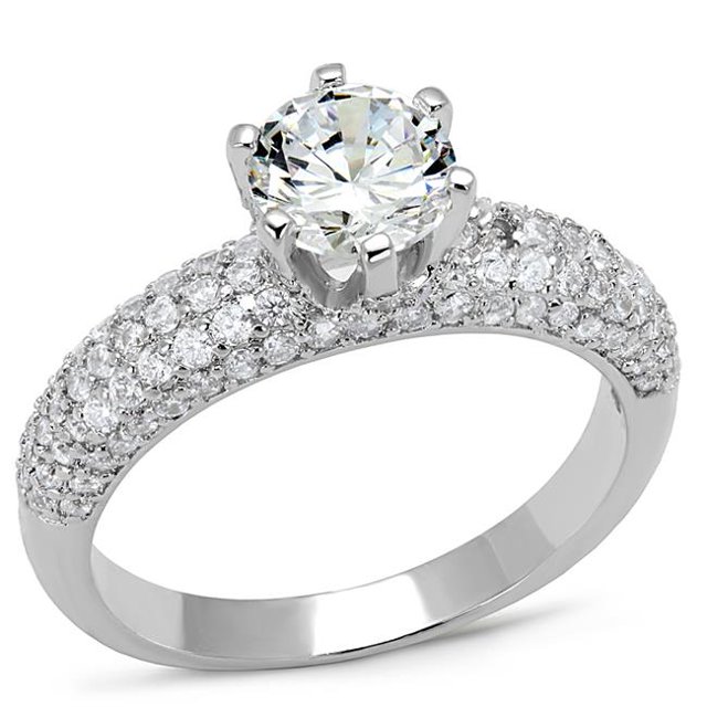 Alamode 3W1253-10 Femmes Anneau en Laiton Rhodié avec AAA Grade CZ en Clair - Taille 10