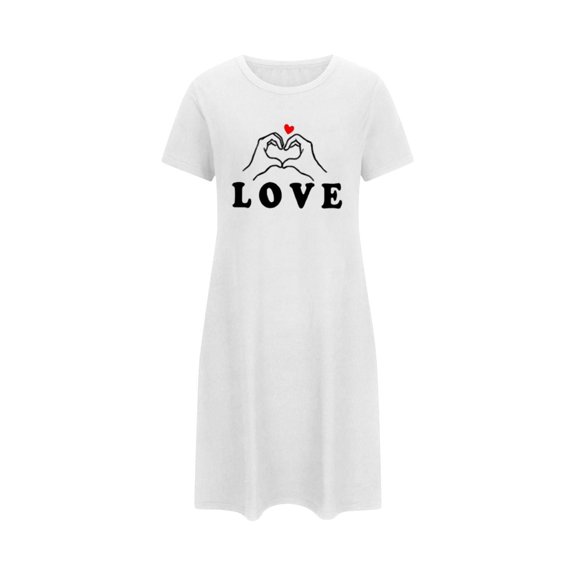 Wensltd Women's Sleepshirts Short Sleeve Spring Cozy weight Round Neck Nightdress Valentine's Day