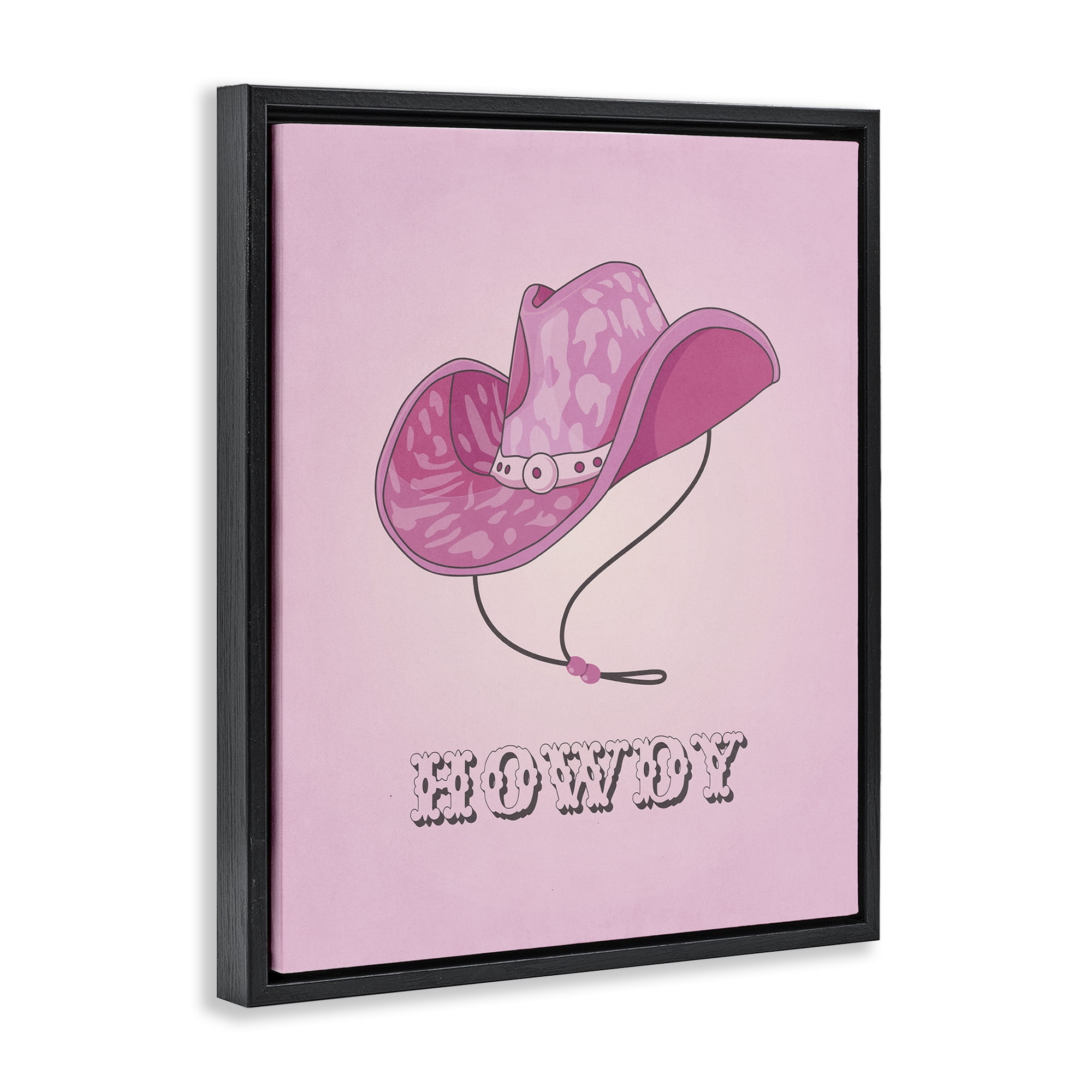 Stupell Industries Howdy Pink Cowgirl Hat Entertainment Painting Black Floater Framed Canvas Art Print Wall Art, 25 x 31