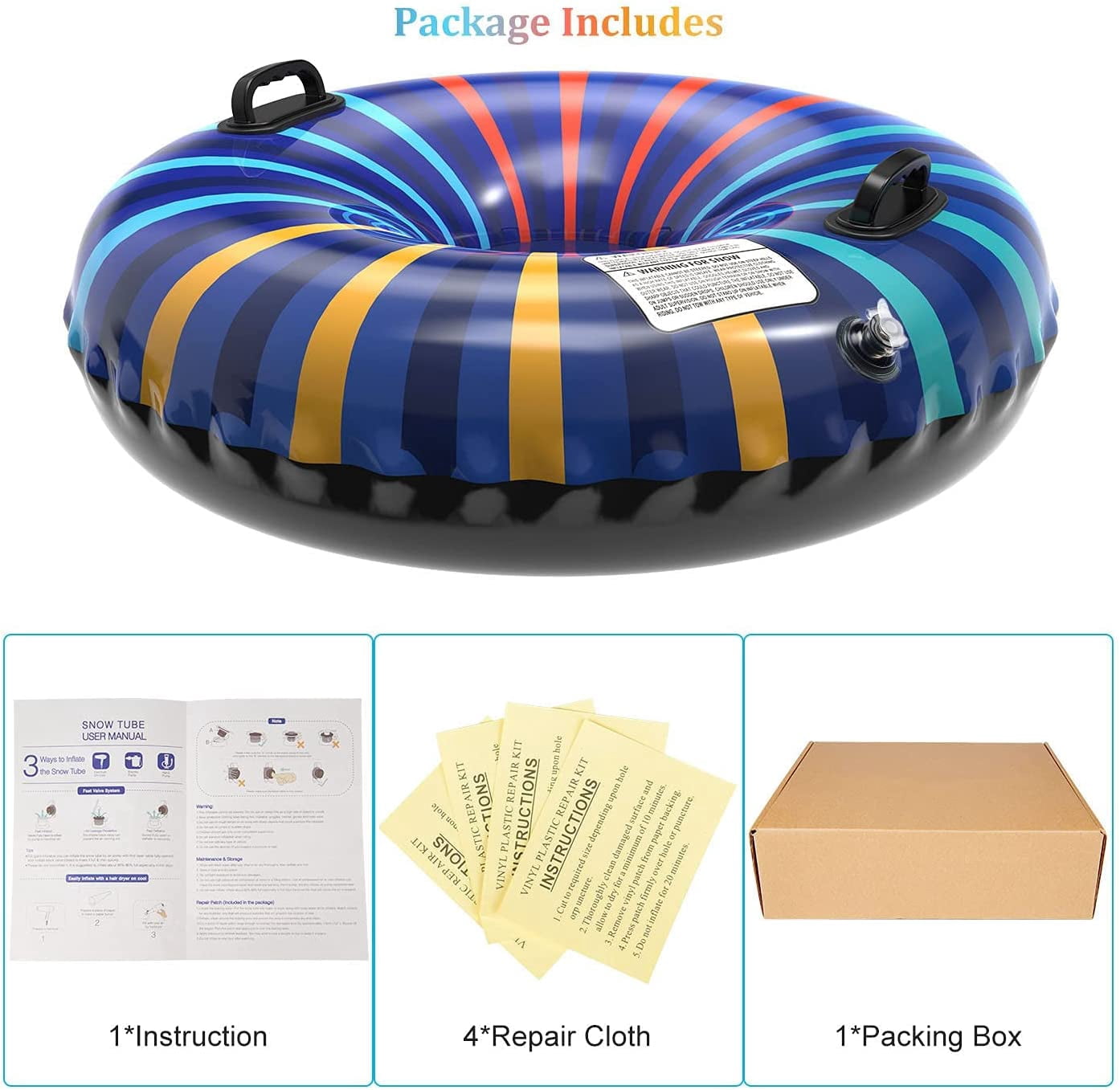 Snow Tube Heavy Duty 47" Large Size Inflatable Snow Tube for Kids and Adults, Snow Tubes with 2 Handles Made of Triple Layer Bottom & Thickening Material
