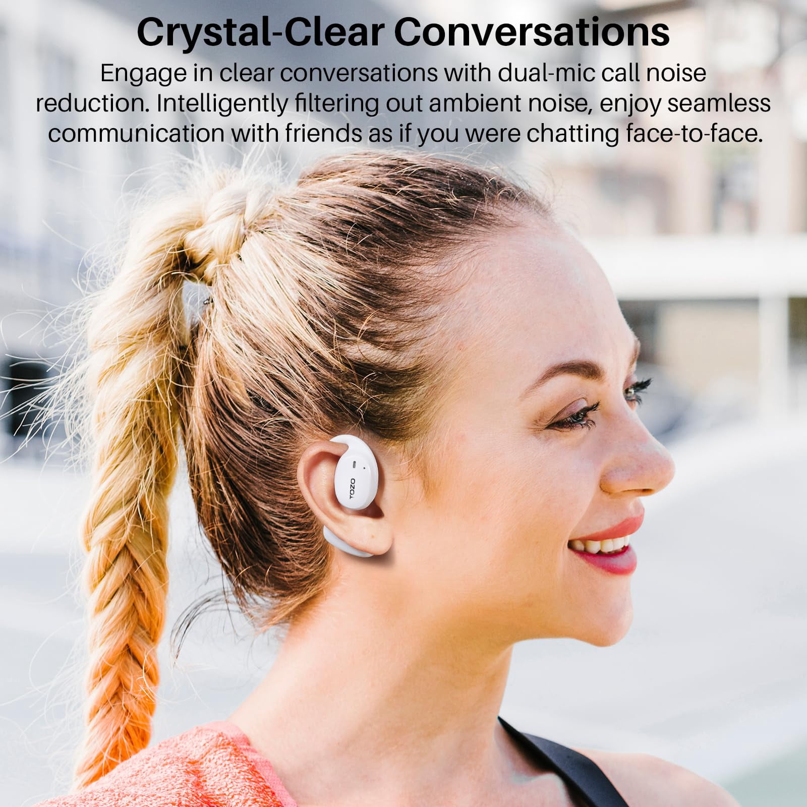 TOZO AI Noise Cancel Headphones, Open Ear Earbuds, Bone Conduction Headphones, 80H, 100+ Languages AI Translation, AI Clear Calls, OrigX Acoustics Stereo Bass, Lightweight Comfortable Wear