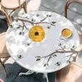 thumbnail image 2 of Bees Branches Round Tablecloth, Fitted Table Cover with Elastic for 55"-60" Round Tables, Farmhouse Spring Botanical Watercolor Table Cloth Outdoor Indoor Dinning Party Waterproof Tablecloths, 2 of 7