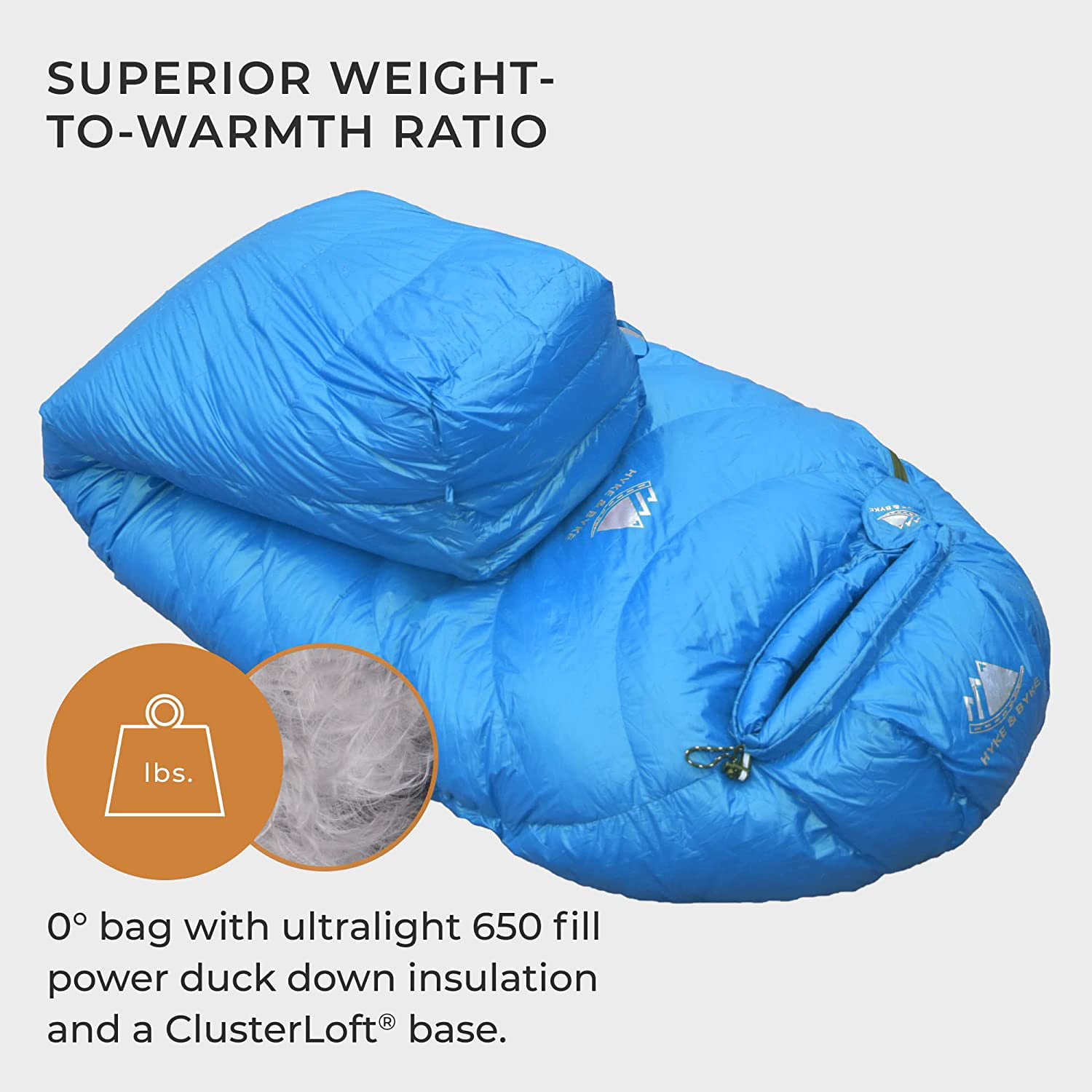 Hyke & Byke Snowmass -15 Degree C Down Sleeping Bag with ClusterLoft Base for Backpacking Color Options Ultralight Mummy Down Bag with Lightweight Compression Sack and Five 5 