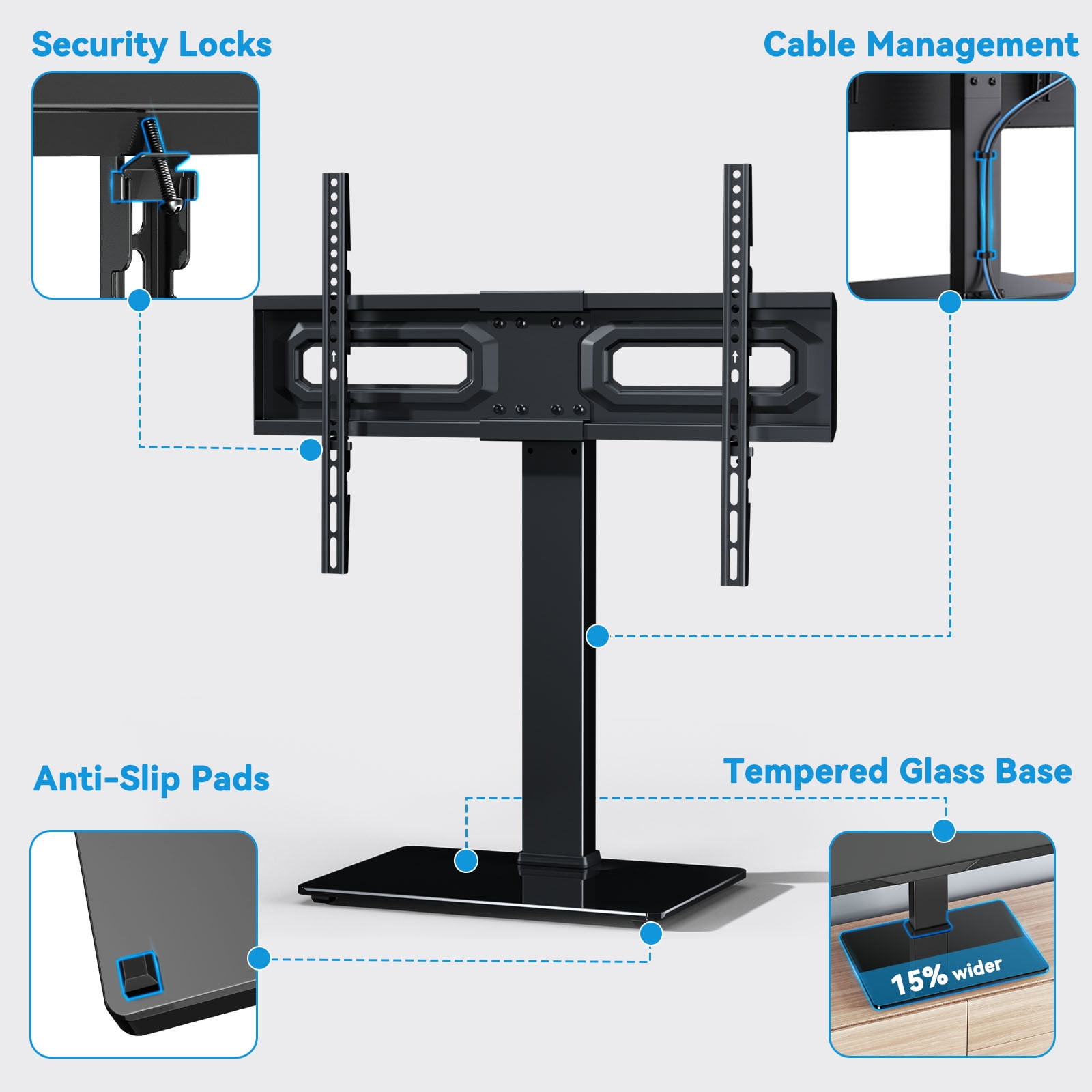 MountFTV Universal Swivel Table Top TV Stand for 32-75 inch TVs, Hold up to 99LBS, Max 600x400mm, Tabletop Desktop TV Stand Base with 35° Swivel, 6 Height Adjustable