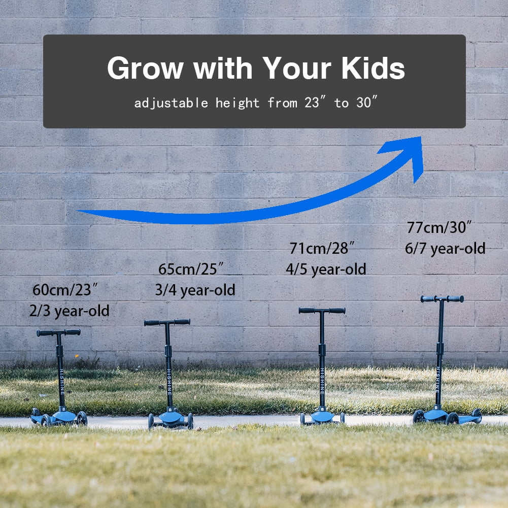 Hishine Kick Scooter for Kids with 3 Light Up Wheels and Adjustable Height for 2-7 Years Old Ages Girls and Boys Toddlers & Children, Lean to Steer, 3-wheeled Scooters, Blue