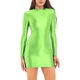 thumbnail image 1 of RUNQHUI Robe Moulante à Manches Longues Brillante pour Femmes Col Montant Lisse Extensible Mini Robes Fluorescent_vert m, 1 of 6