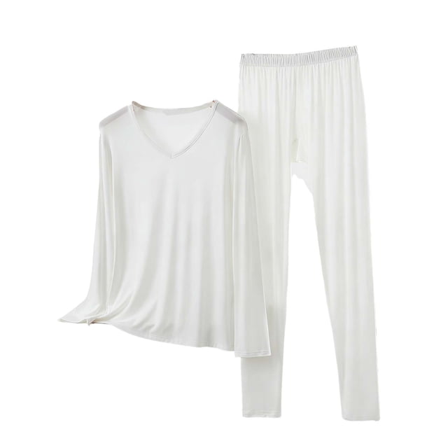 Conjunto de Ropa Interior Larga de Mujer Cuello en V Manga Larga Lencería Casual Ropa de Dormir Pajama Set Confort Suave, Lencería de Manga Larga para Mujeres