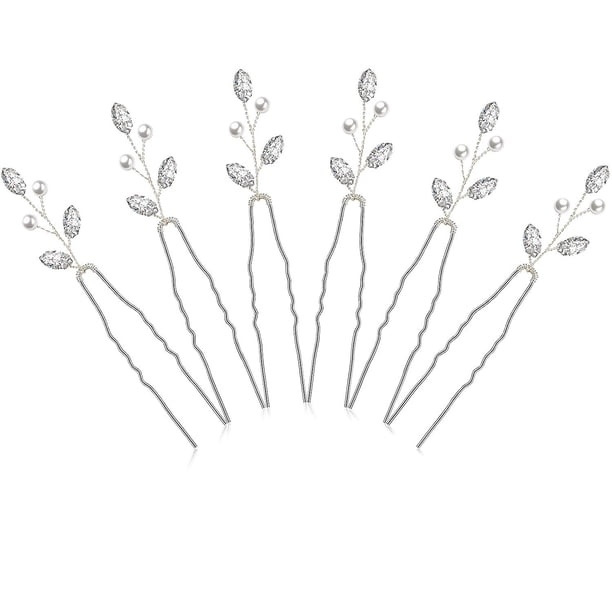 6 piezas de horquillas para el pelo de novia, accesorio para el pelo de cristal perlado, horquillas para el pelo vintage para boda o fiesta para novia (plata)