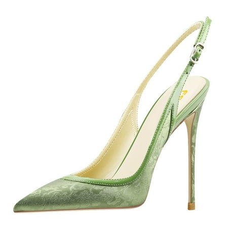 FSJ Women High Heels Pointed Toe Slingback Pumps Ankle Strap Stiletto Sandals Slip On Office Lady Party Dressy Shoes Size 13 Green
