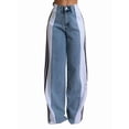thumbnail image 2 of Women'S Patchwork High Waist Wide Leg Jeans Color Block Denim Straight Leg Trendy Trousers Blue Denim & White L, 2 of 9