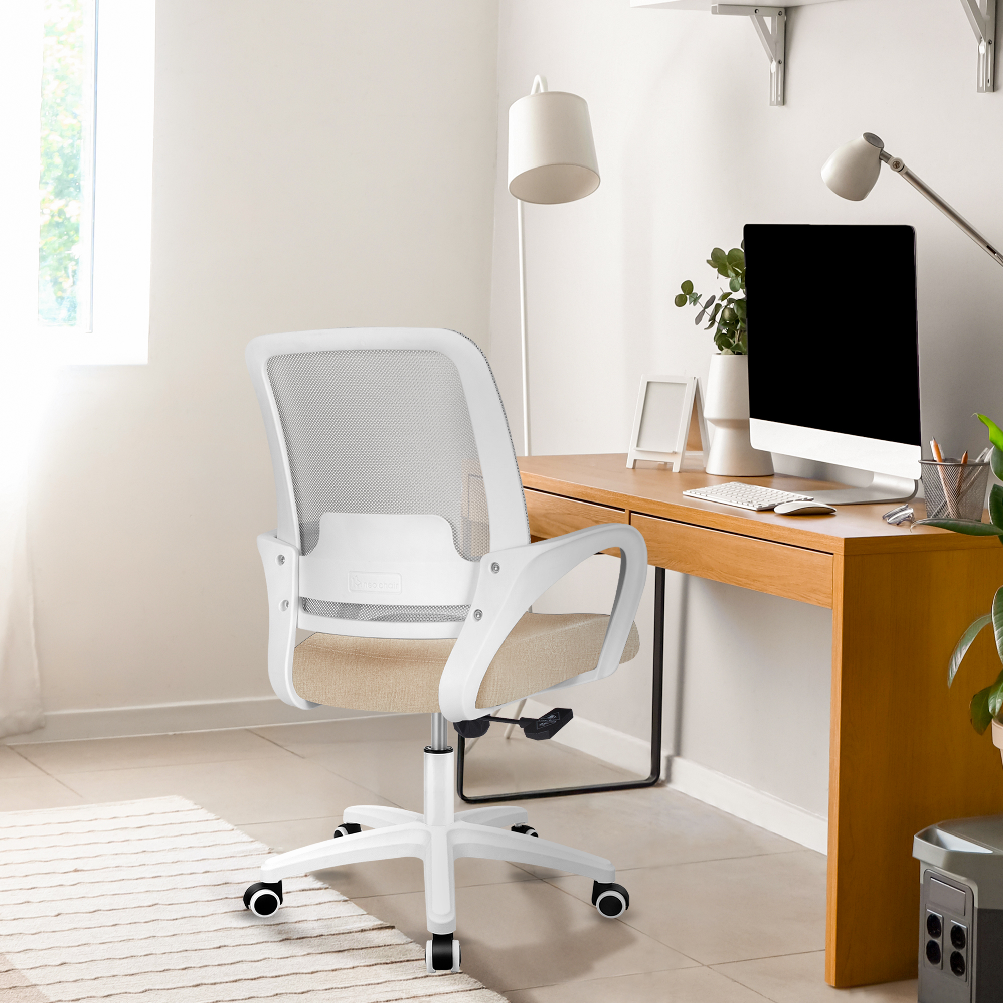 CELTOSS Ergonomic Home Office Chair, Mid Back Lumbar Support Desk Chair, Adjustable Height with Armrests for Adults, Beige