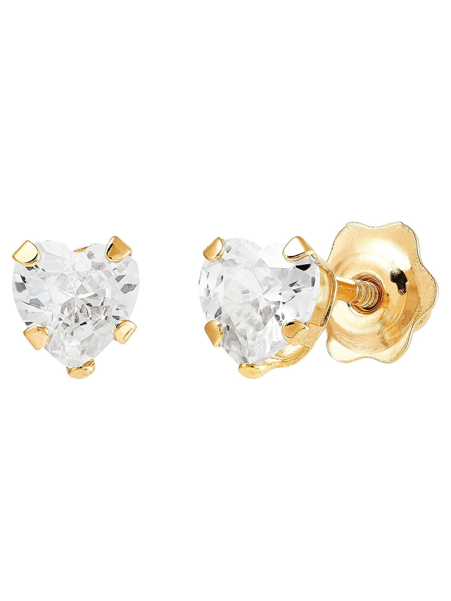 Brilliance Fine Jewelry Cubic Zirconia 4MM Small Heart Studs in 10K Yellow Gold