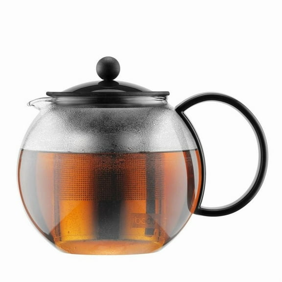 34oz Assam Tea Press with Stainless Steel Filter: Glass Teapot & Infuser, Dishwasher-Safe, Black Handle
