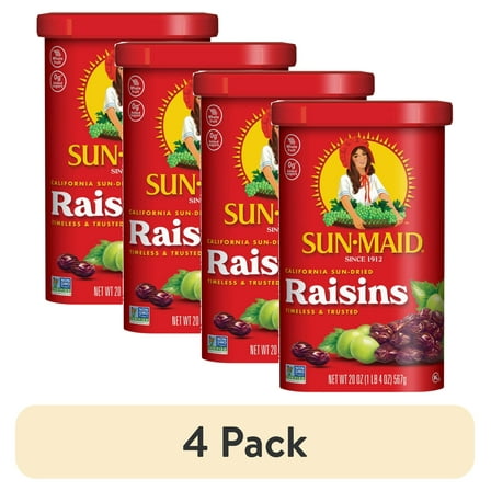 (4 pack) Sun-Maid California Sun-Dried Raisins 20oz Resealable Canister