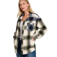 thumbnail image 3 of Simply Fashion OVERSIZED-YARN DYED Plaid LongLine Shacket OLIVE-NAVY,LARGE, 3 of 3