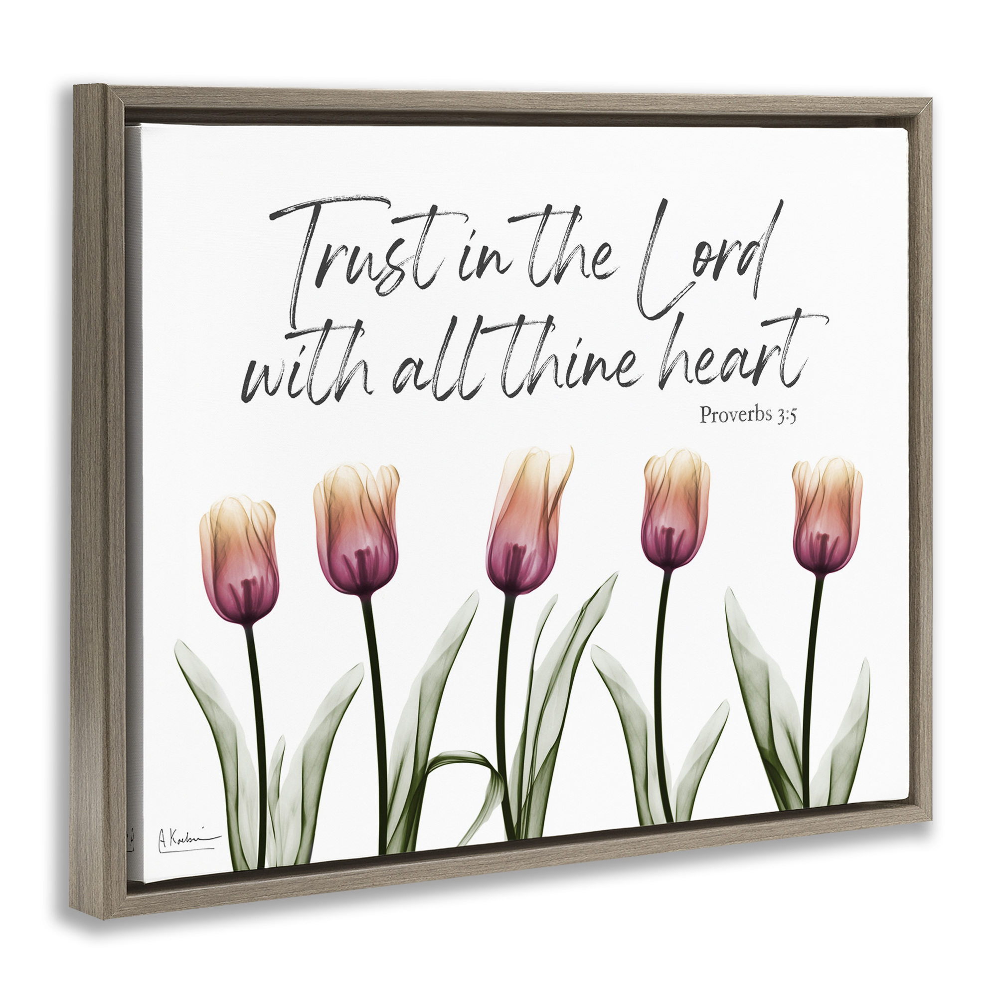 Stupell Industries Trust The Lord Tulips Religious Painting Brown Floater Framed Art Print Wall Art, 21 x 17