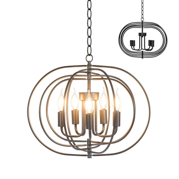 Gymax 16'' 5-Light Metal Pendant Chandelier w/ Iron Chain Pivoting Interlocking Rings