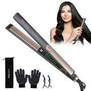 Pretfy 1 inch Professional Flat Iron Hair Straightener & Curlers with 5 Temp Adjustable Temperature,15s Heat Up Quickly, Auto Shut-Off, Floating Ceramic Plates for All Hair Types