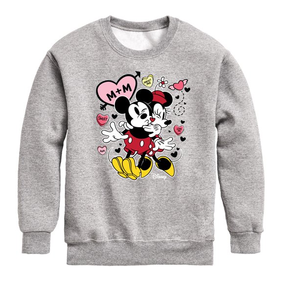 Disney - Mickey Minnie Heart Graphic Long Sleeve Fleece Sweatshirt