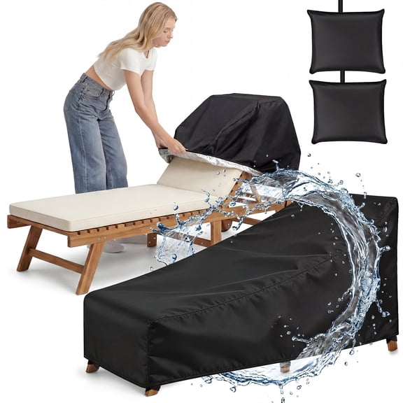 Dsquu Waterproof 420D Oxford Patio Chaise Lounge Chair Covers, Black, 82 x 29 x 31 inch, 2 Pack