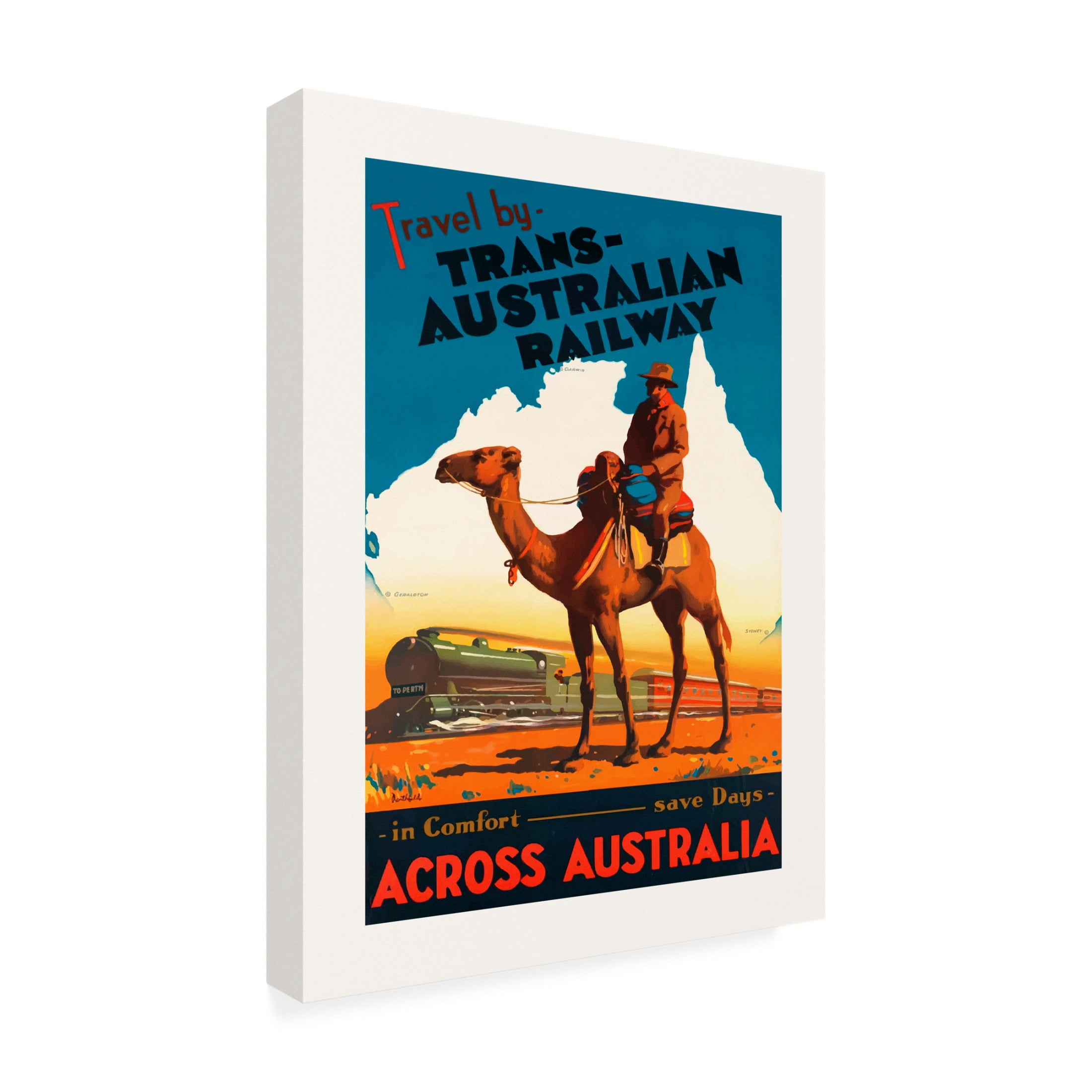 Canvas Wall Art - Pictufy  'Trans Australian Railway Poster' Wall Art for Living Room, Bedroom, or Office D?cor by Trademark Fine Art - 35 x 47 Inches