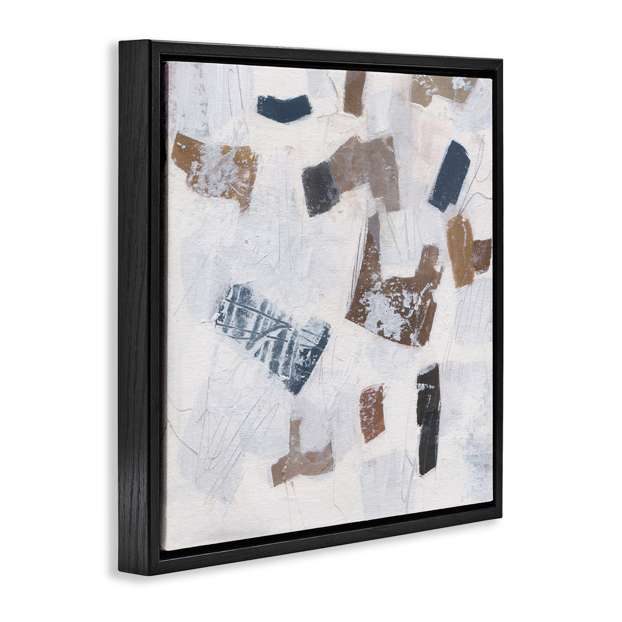 Stupell Industries Rustic Abstract Forms Abstract Painting Black Floater Framed Canvas Art Print Wall Art, 25 x 25
