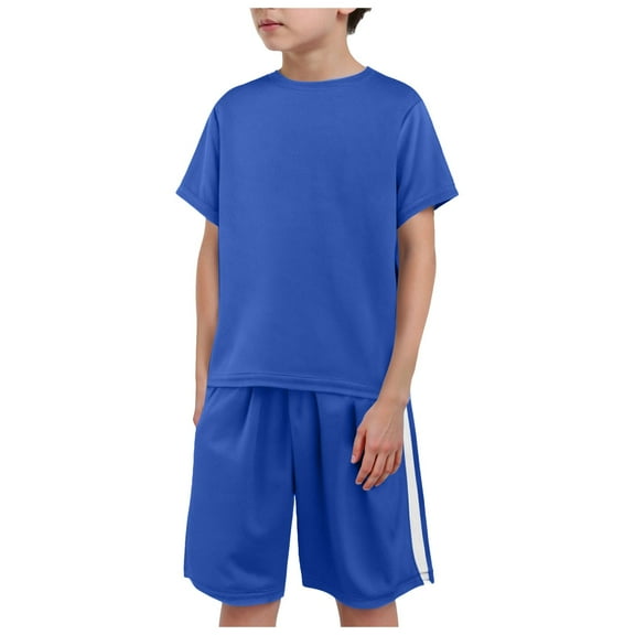 Ccpelsie Boys Two Piece Outfit Set Kids Short Sleeve Tops and Shorts Clothing Set for Kids Summer Casual Set(Blue,7-8 Years)