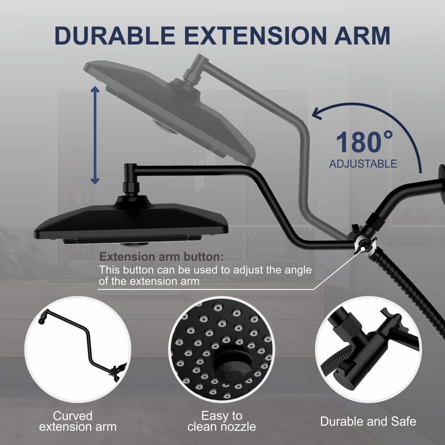 AUKTOPT Rainfall 5-Modes Spary 10 Inch Wall-Mount Showerhead Handheld Shower, Shower Head Combo with 60 Inch Hose, Extension Arm, Matte Black