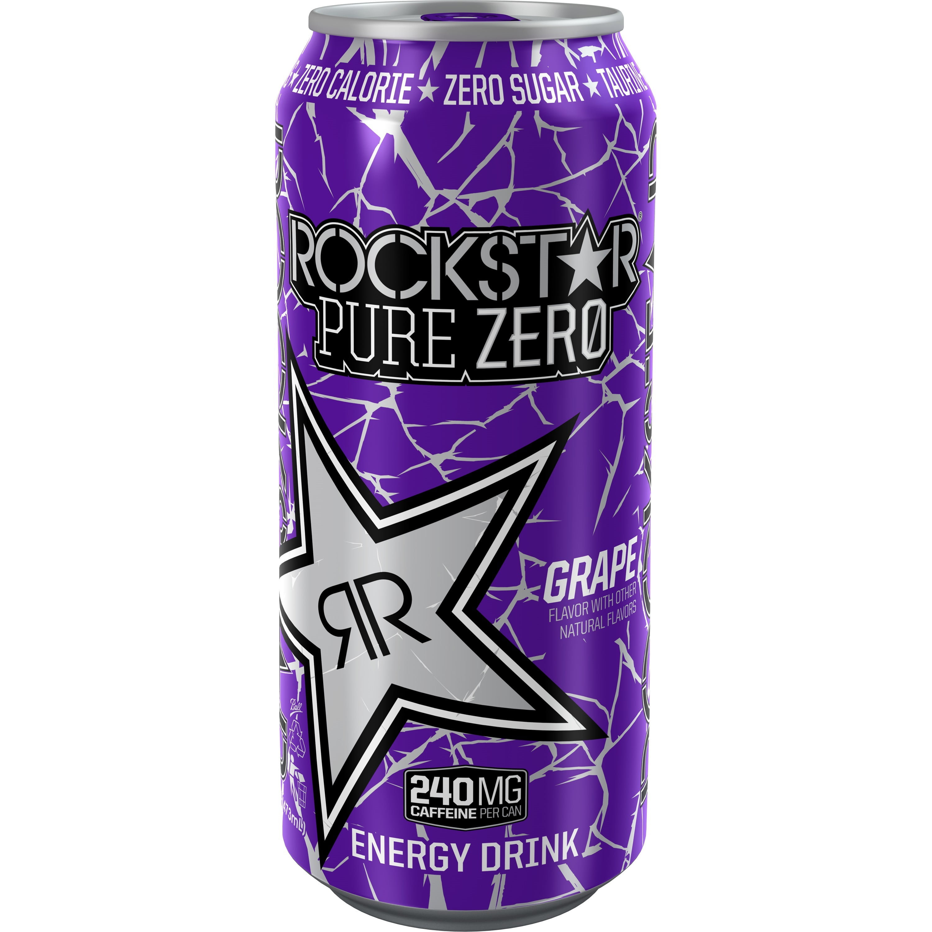 (24 Cans) Rockstar Pure Zero Energy Drink, Grape, 16 fl oz