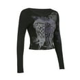 thumbnail image 2 of Kiapeise Women Long Sleeve Crop Tops Ribbed Graphic Print Shirt Basic Blouse, 2 of 6