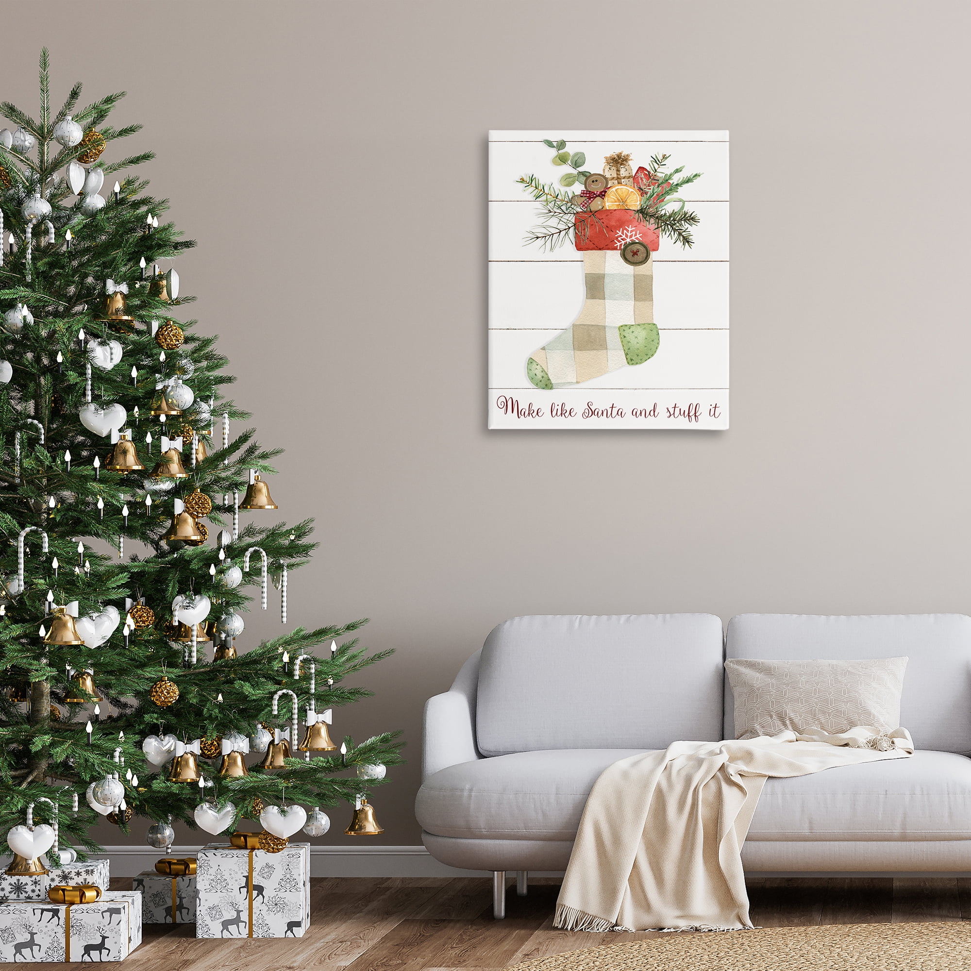 Stupell Industries Plaid Christmas Stocking Holiday Painting Gallery Wrapped Canvas Art Prints Wall Art, 30 x 40
