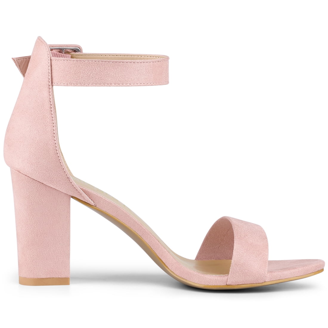 Unique Bargains Women's Chunky High Heel Ankle Strap Sandals 2 Packs Light Pink Black 9