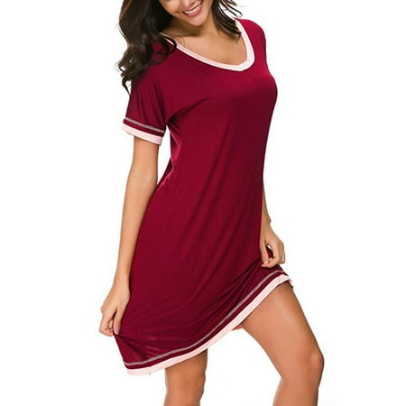 

FYCONE Nightdress Women s Soft Sleepwear Short Nightgowns Knit Round collar Sleepshirts