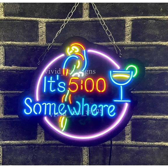 Queen Sense 10" It's 5:00 Somewhere Parrot Vivid LED Neon Sign Light Lamp Durable Super Bright 110I5SWPCNLED